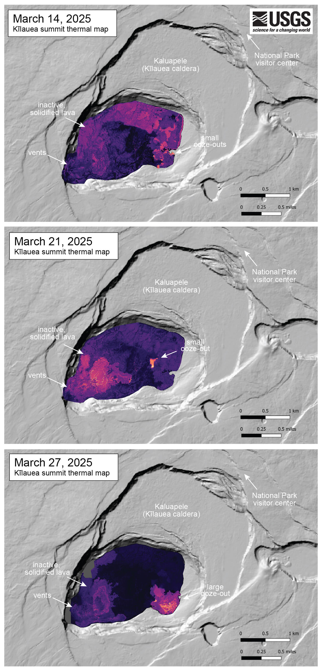 Color maps showing eruption site temperature