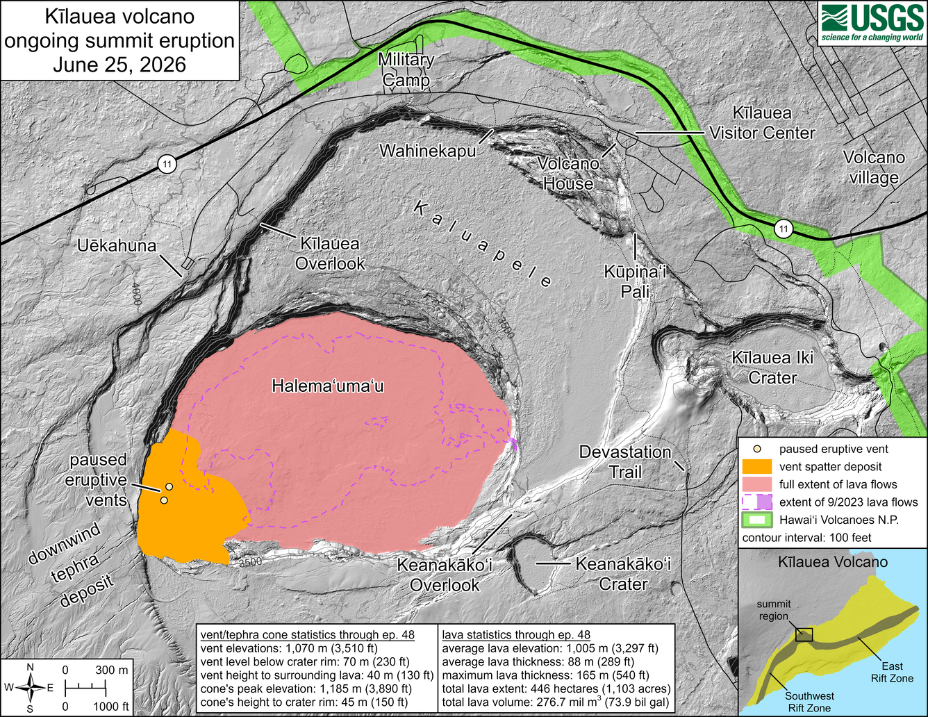 Color map of recent eruption area