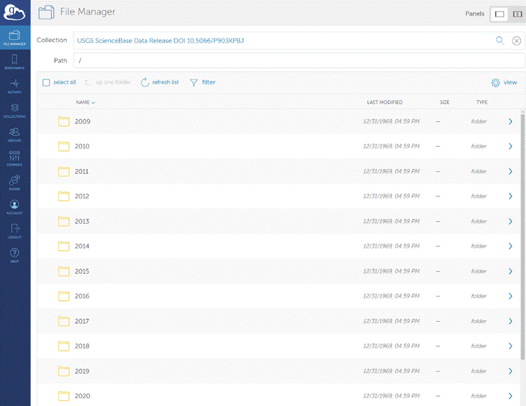 Screenshot of a Globus deep storage data release collection