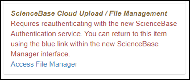 Screenshot showing the ScienceBase Cloud Upload/File Management button