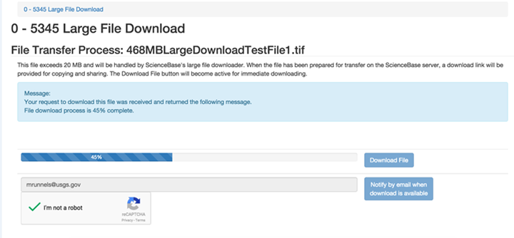 Screenshot of ScienceBase large file download