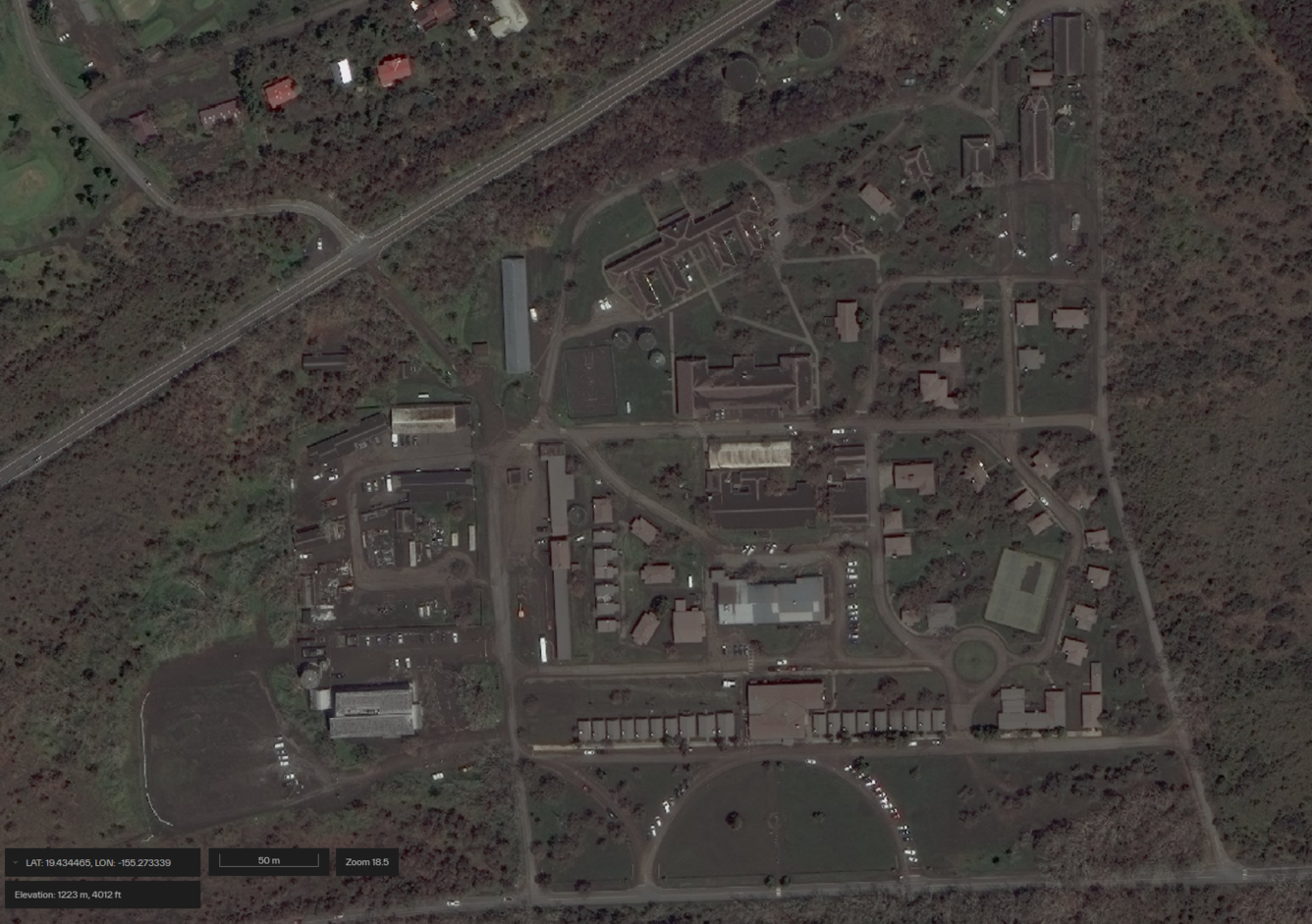 Color satellite image showing area affected by volcanic fallout