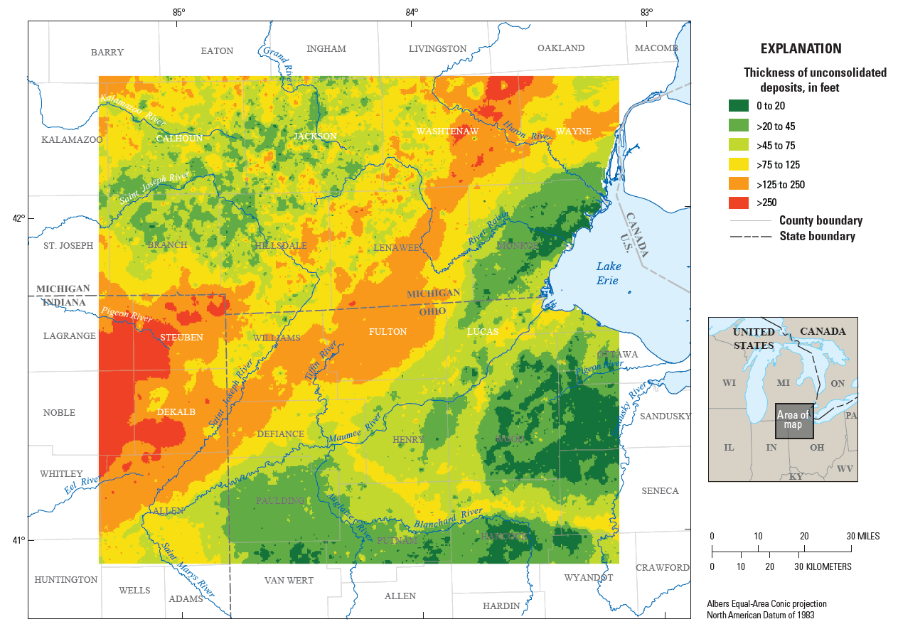 Map showing thickness of coarse-grained deposits Sources/Usage: USGS OKI Water Science Center, 2025