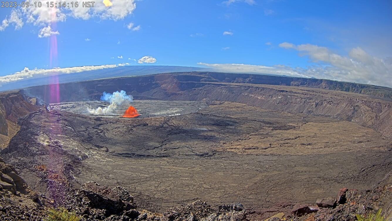 Lava erupting from the caldera