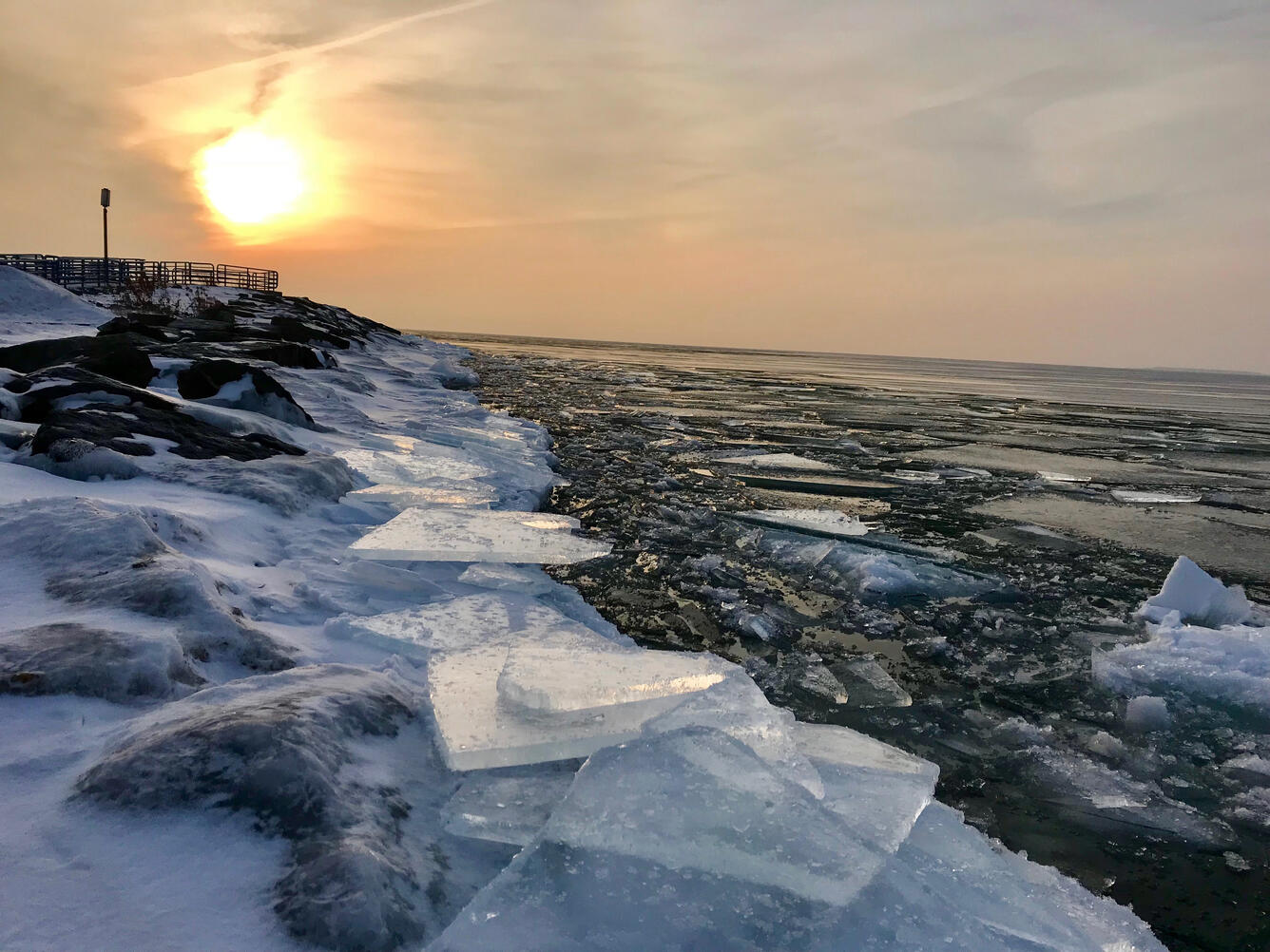 Icy shoreline at Thunder Bay National Marine Sanctuary at Lake Huron