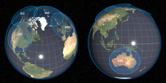 World map displaying the Landsat 8 and Landsat 9 Ground Network stations