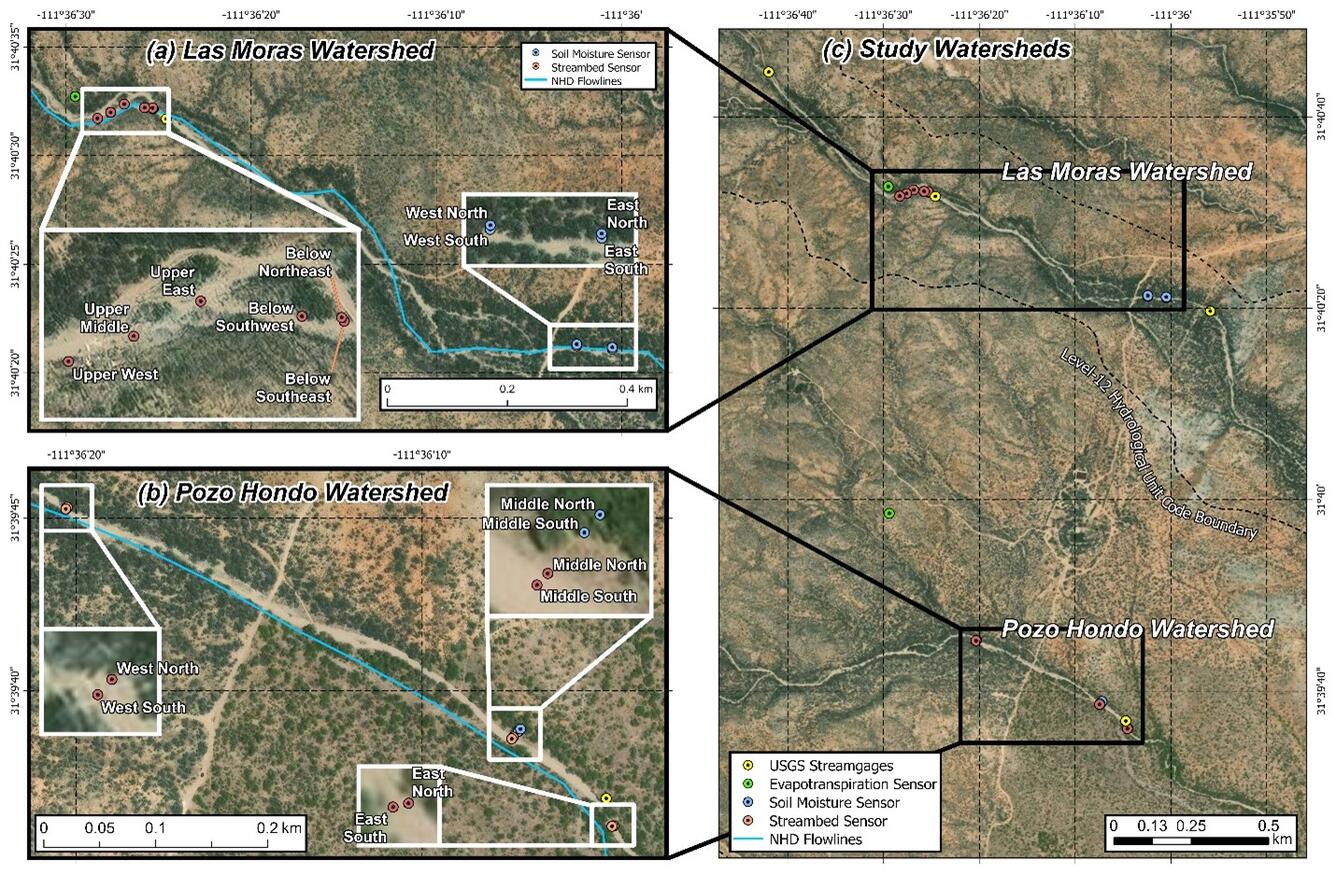 Figure 3. Map of paired watershed monitoring devices INSTALLED AT Santa Margarita Ranch. 