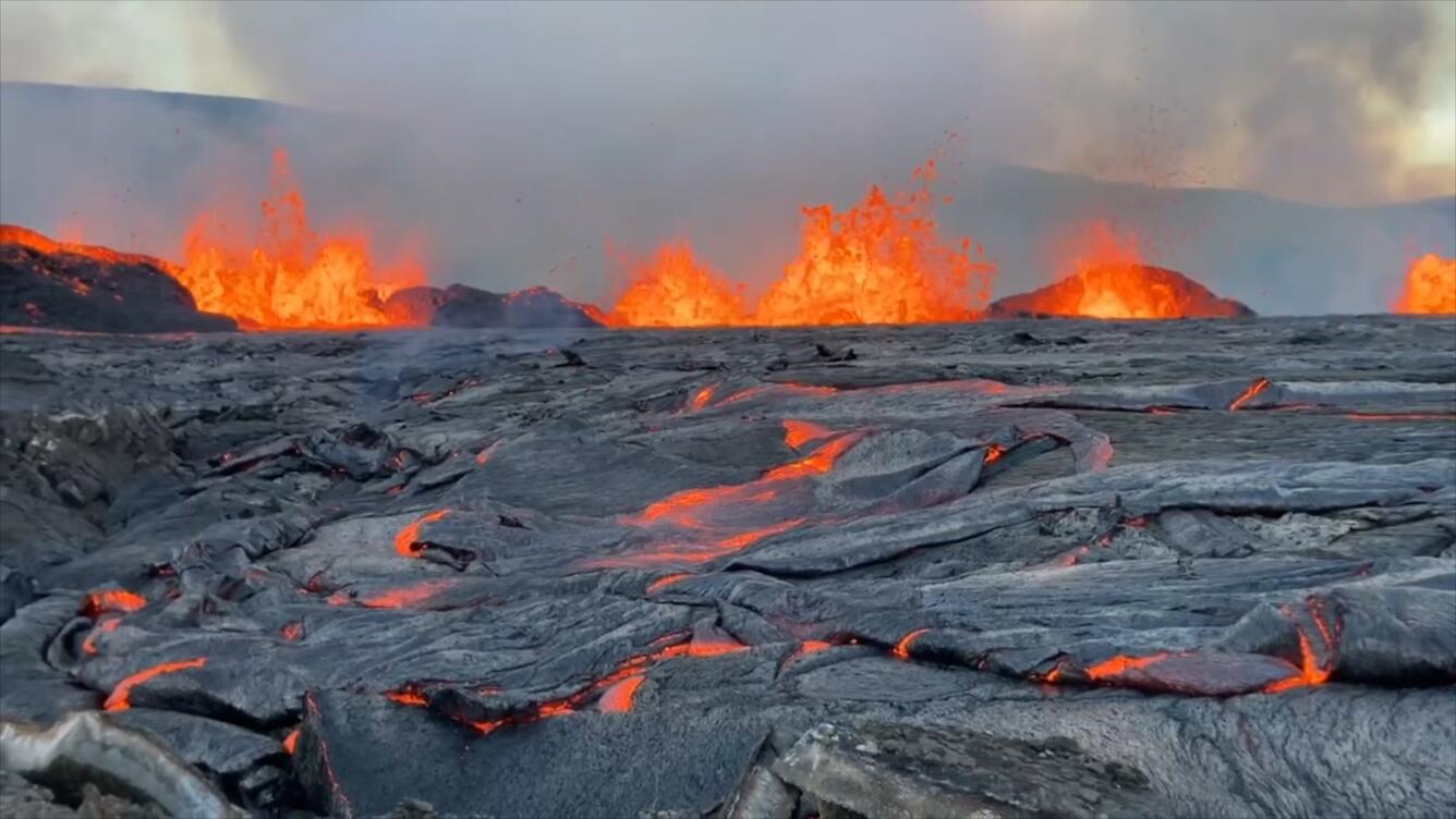 Lava erupting from the caldera