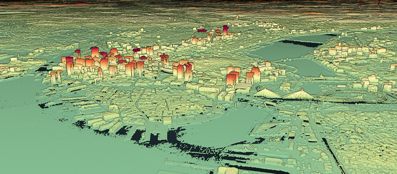 3DEP lidar point cloud visually representing the remotely-sensed terrain.