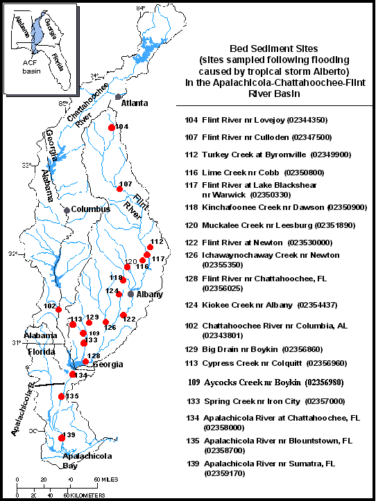 Bed Sediment Sites in the Apalachicola-Chattahoochee-Flint River Basin (after 1994 Tropical Storm Alberto flooding)