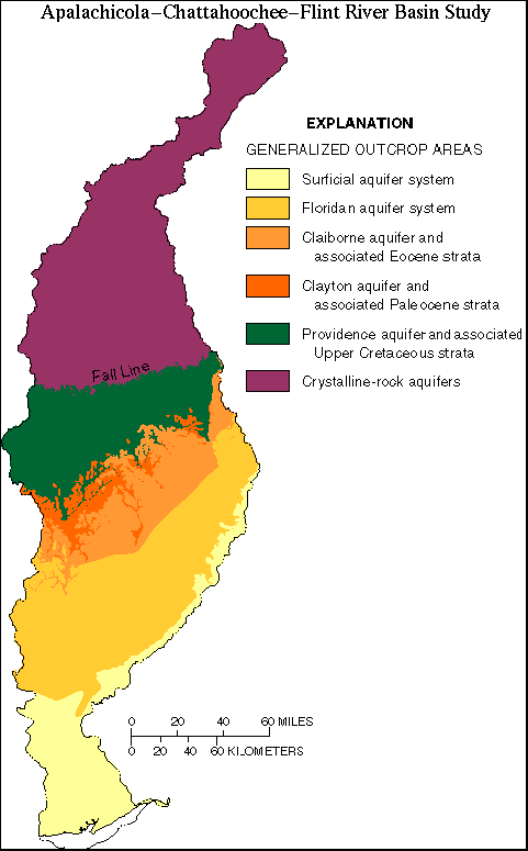 Generalized Outcrop Areas of Apalachicola-Chattahoochee-Flint River Basin