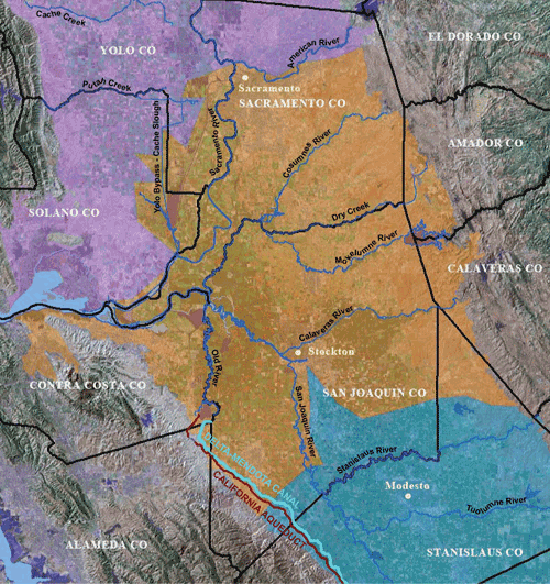 Map of the Central Valley's Delta & Eastside Streams