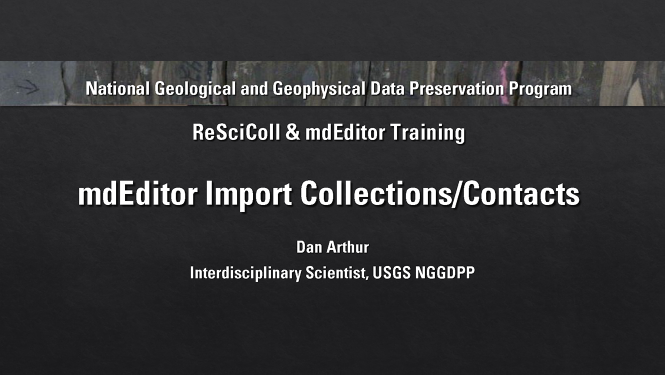 Title screen for training video on exporting collections or contacts in mdEditor