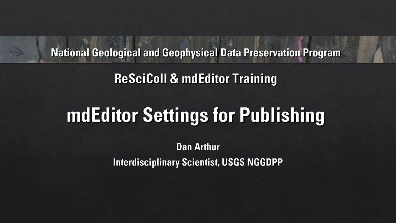 Title screen for training video on settings for publishing in mdEditor