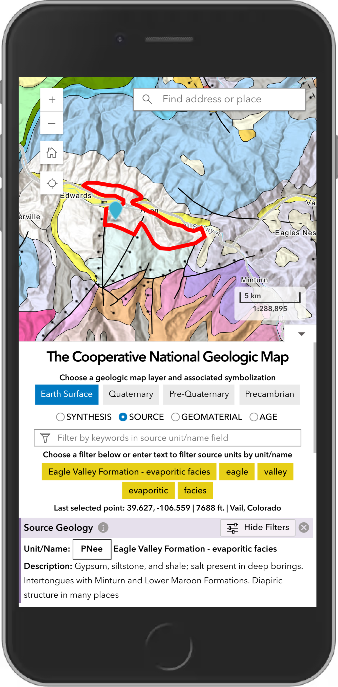 A simulated picture of a smartphone showing the new USGS Cooperative National Geologic Map web tool