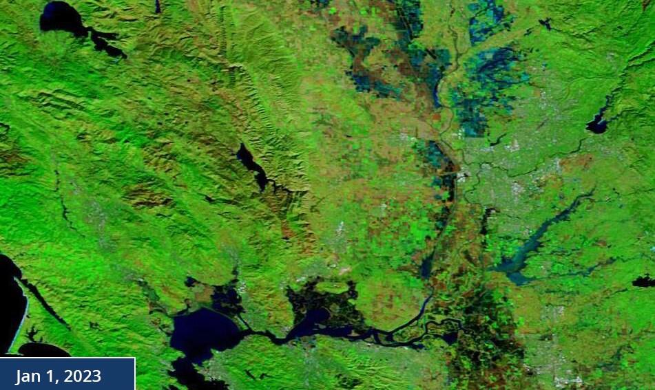 Satellite image of land and water