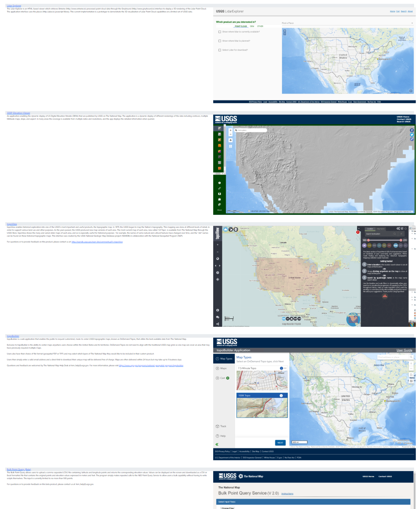Screenshot of The National Map applications page