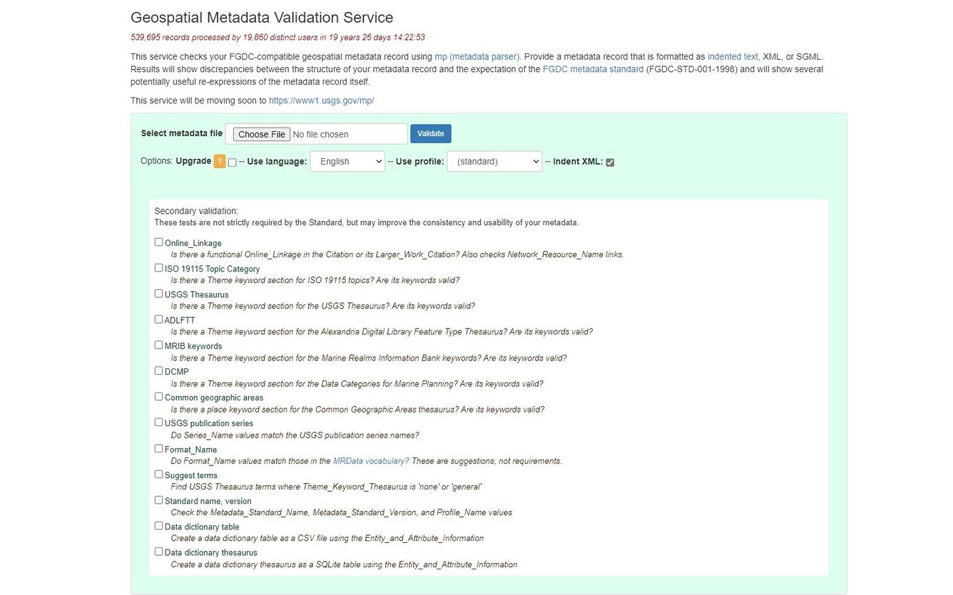 Screenshot of the Metadata Parser tool