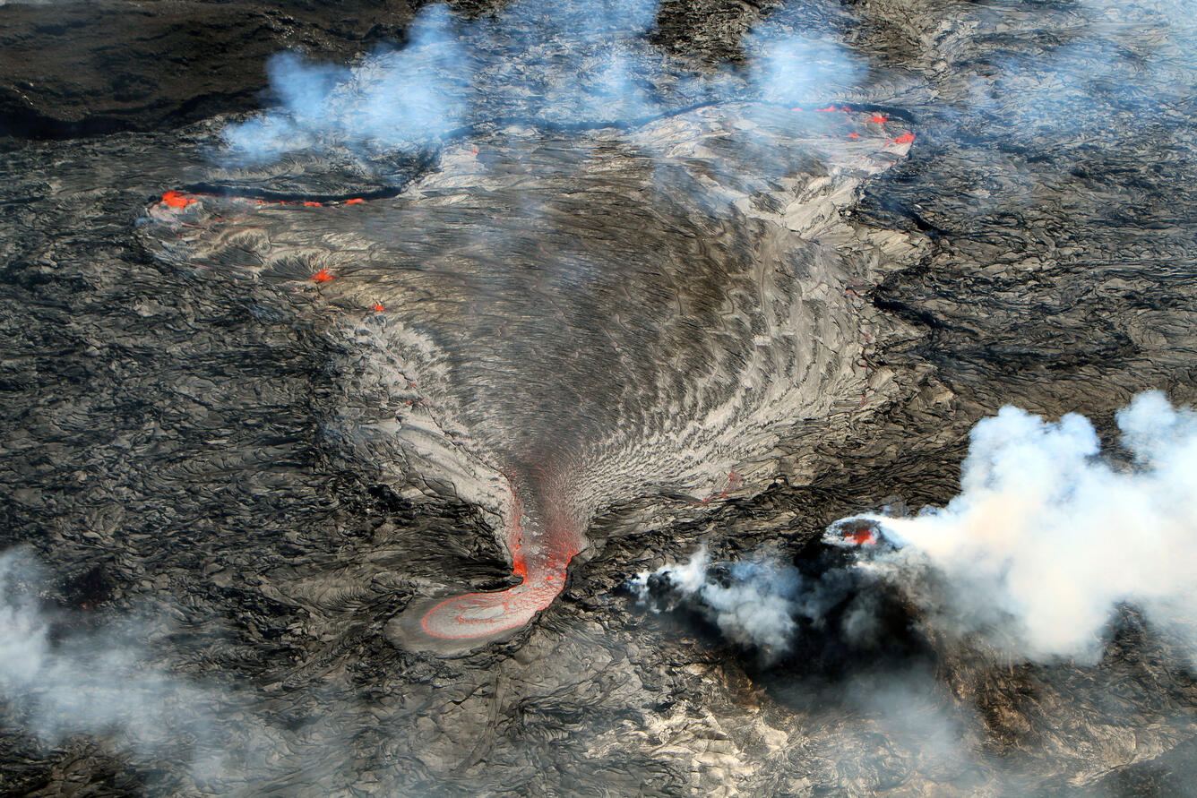 Color photograph of lava lake