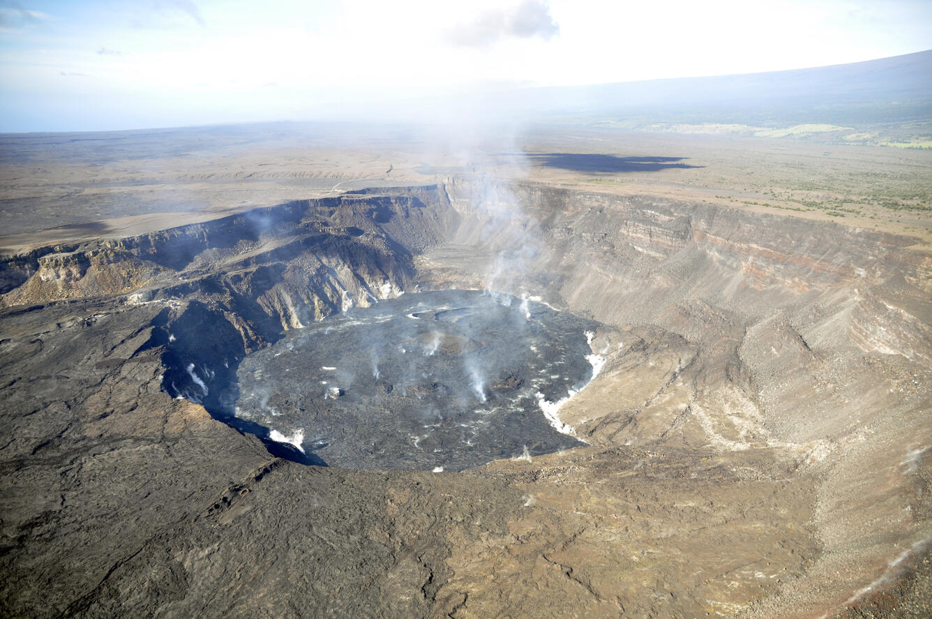 Color map of eruption at summit of volcano