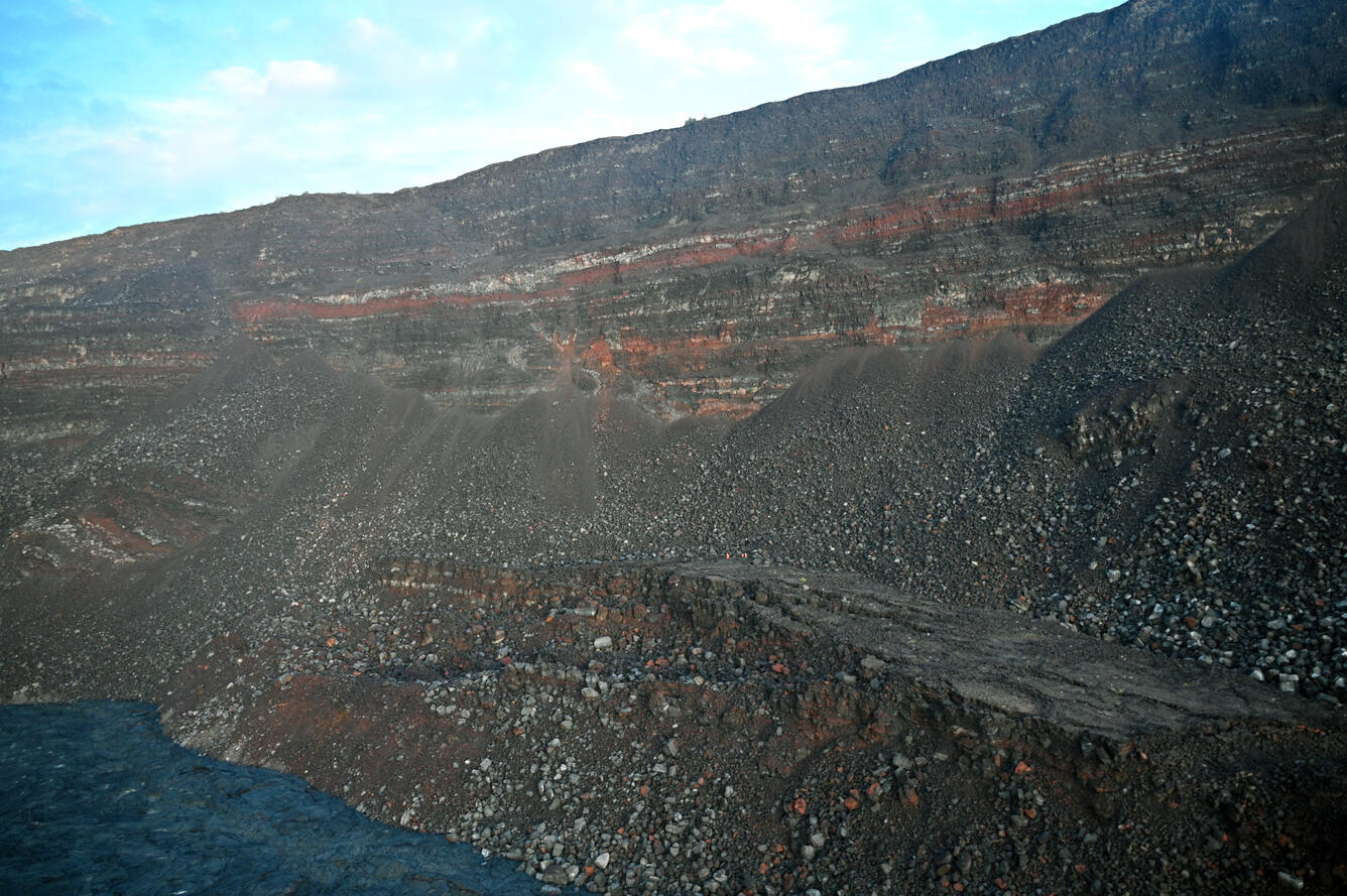 Color photograph of crater wall