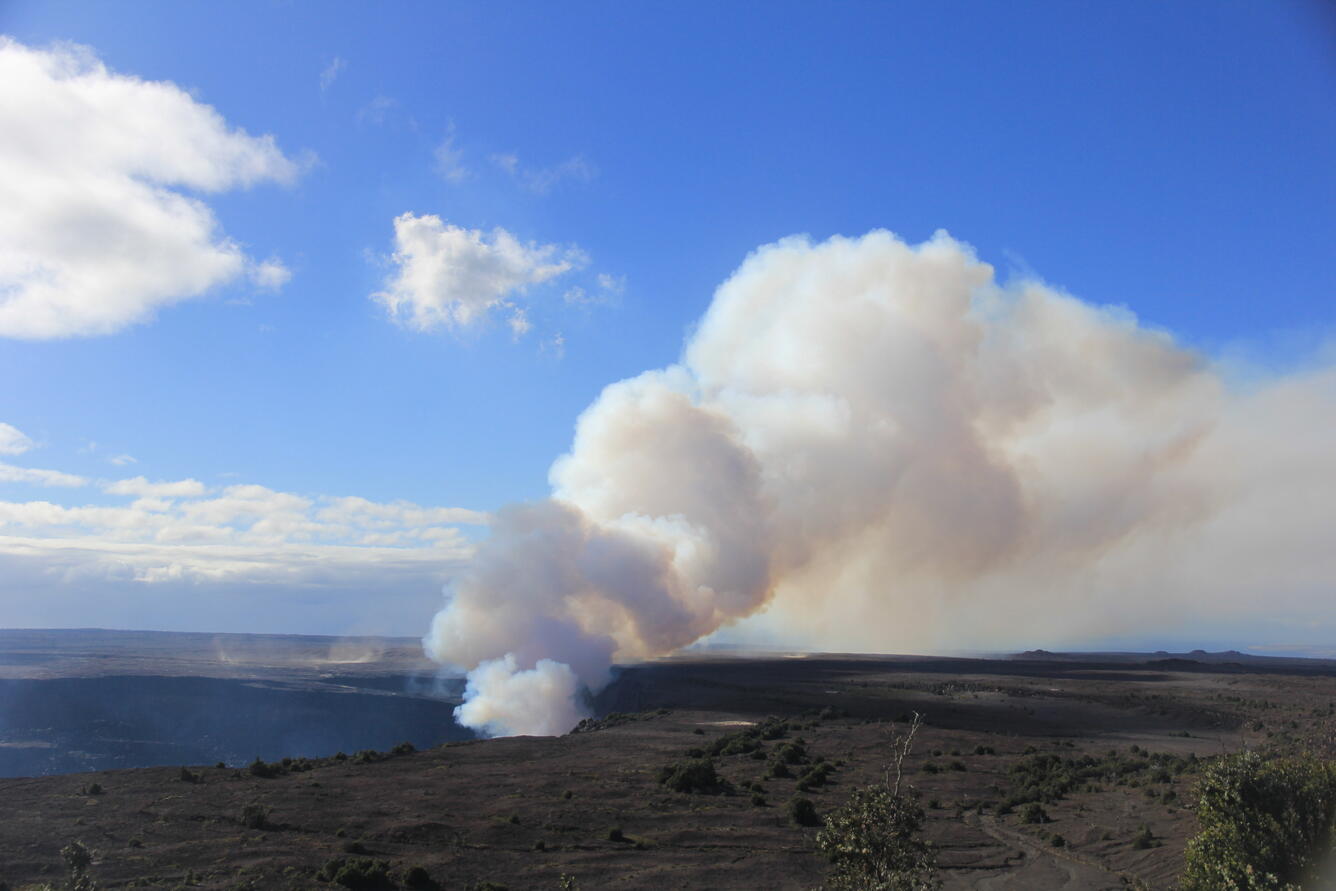 Color photograph of volcanic plume