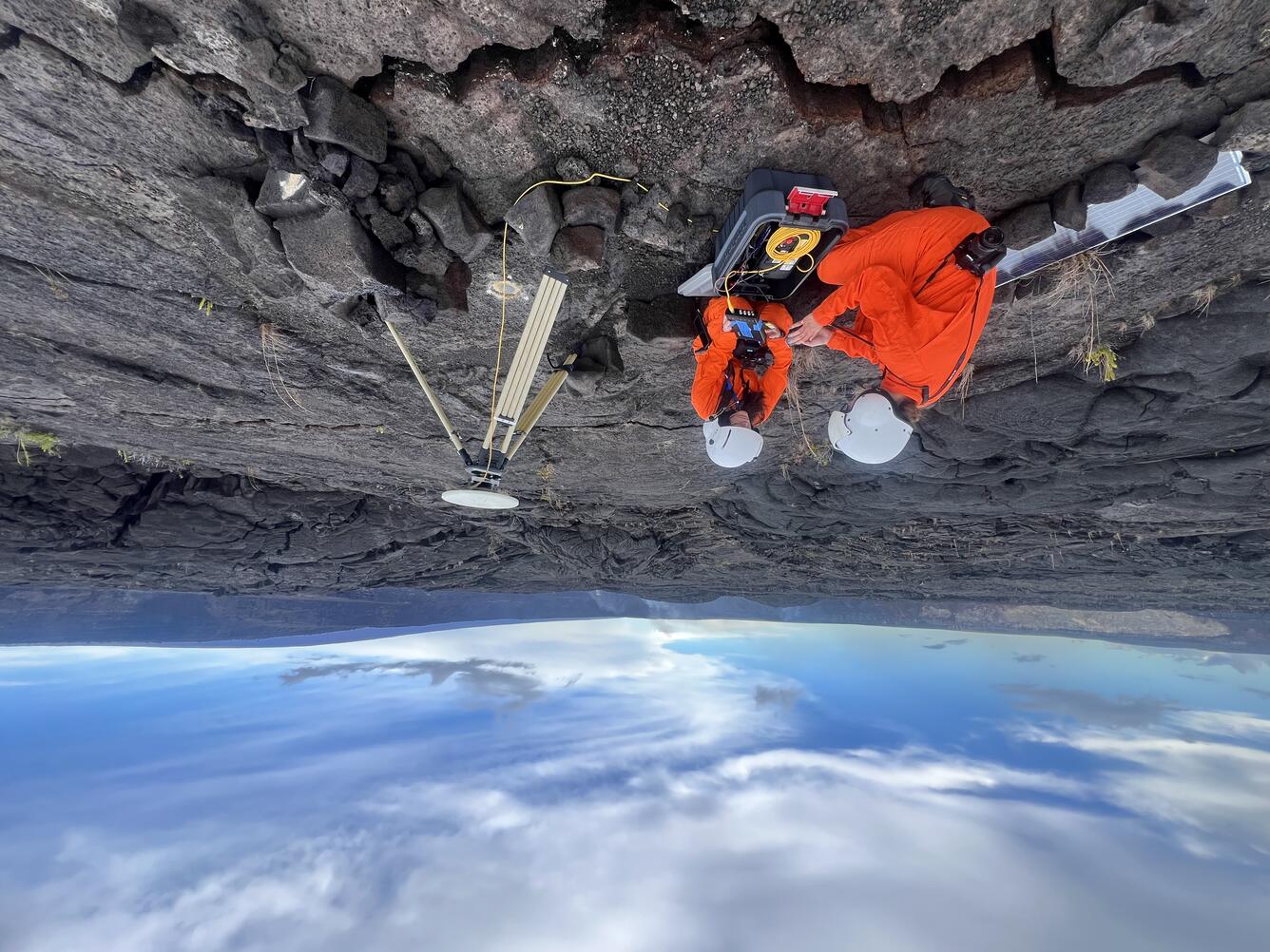 Color photograph of scientists at field station