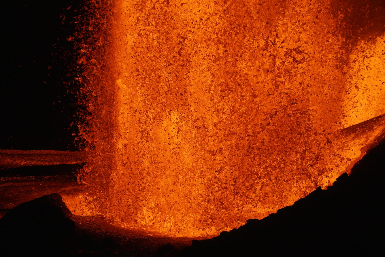 Color photograph of the base of a lava fountain