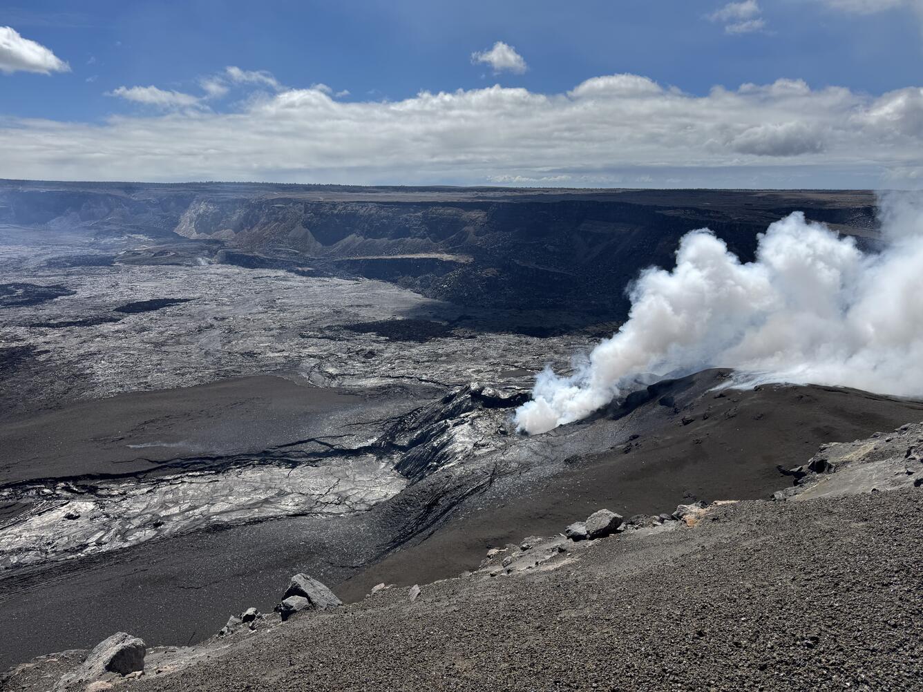 Color photograph of degassing volcanic vents