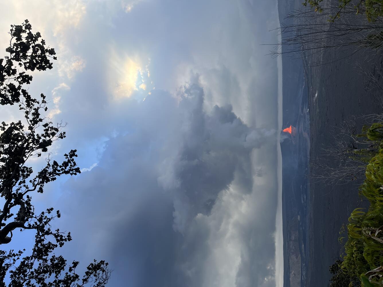 Color photograph of lava fountaining within a caldera