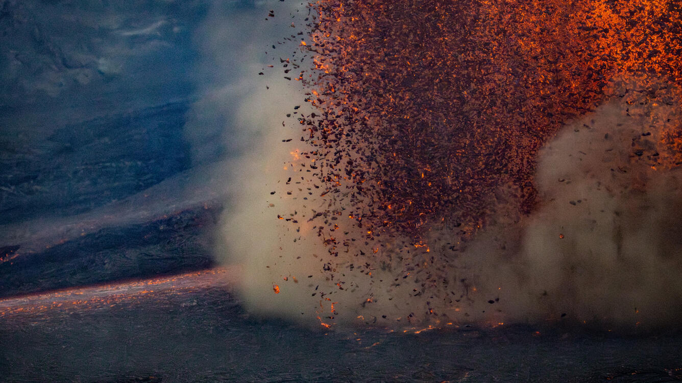 Color photograph showing clasts in a lava fountain