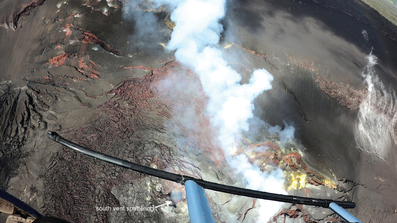 Color photograph of volcanic vent degassing