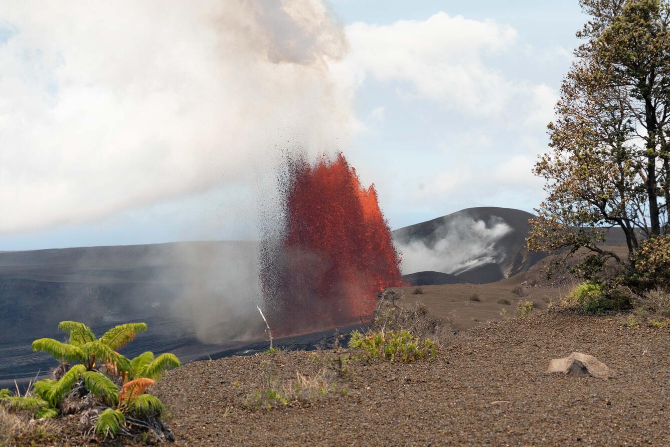 Color photograph of lava fountain