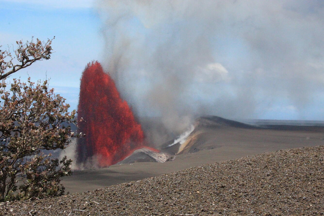 Color photograph of lava fountain