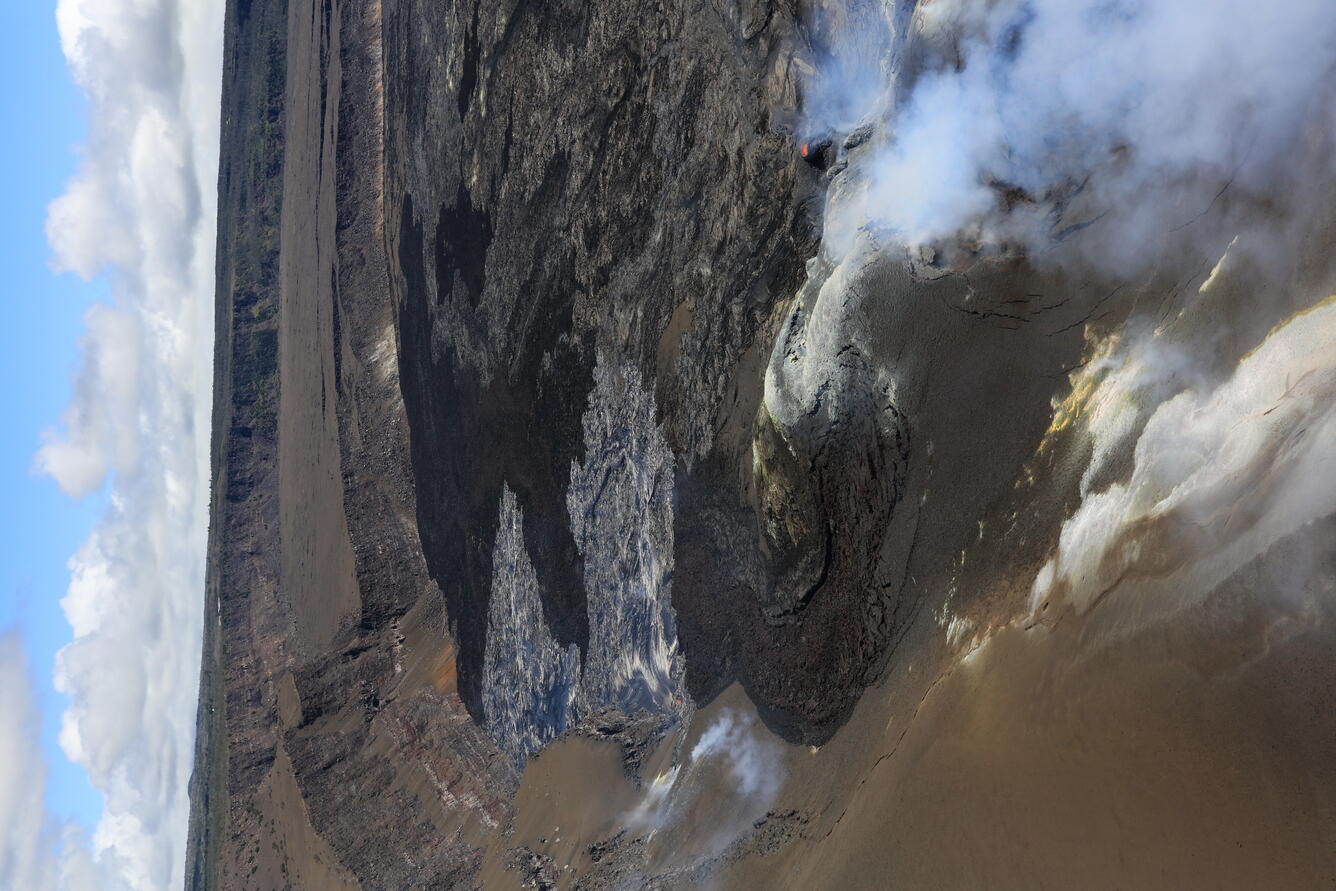 Color photograph of crater wall