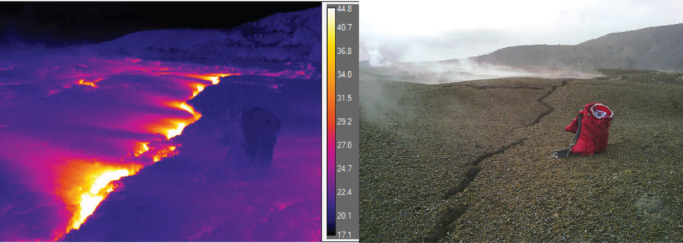 Side by side showing thermal and visual image of hot crack