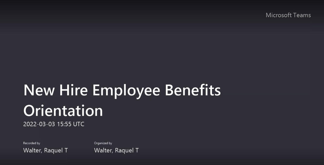 Screenshot of new hire employee benefits orientation presentation