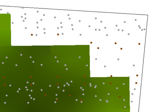 Illustration of non-orthogonality of tiles and raster pixels due to reprojection. 