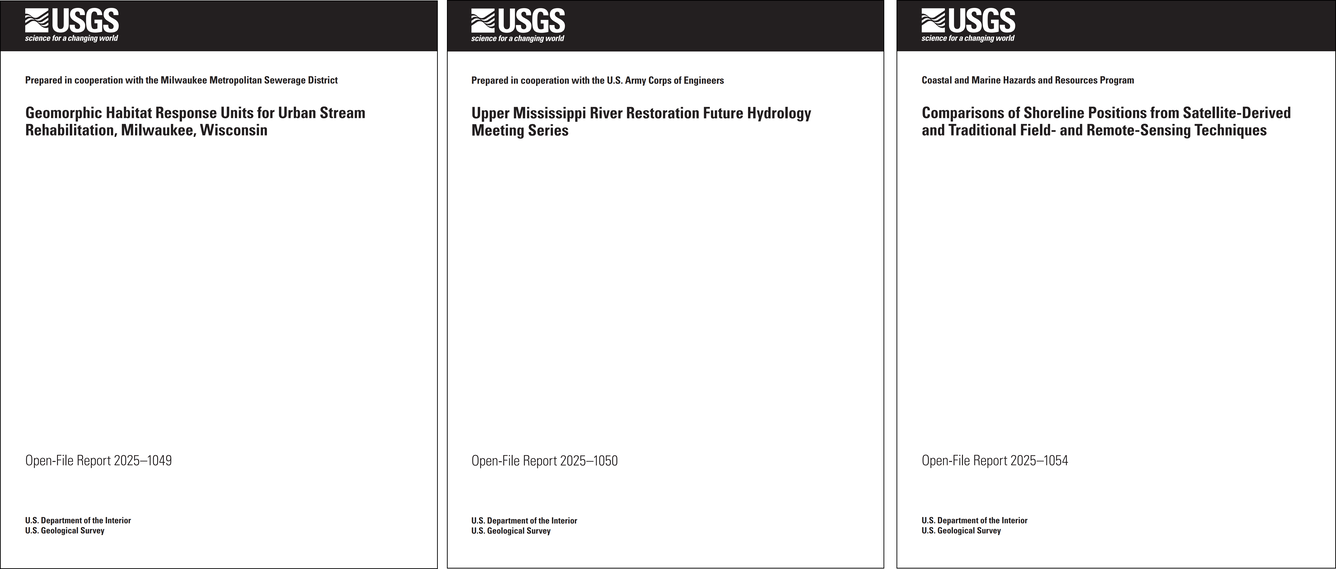 Front covers of three Open-File Report publications side by side. Each cover is a white background with black text.