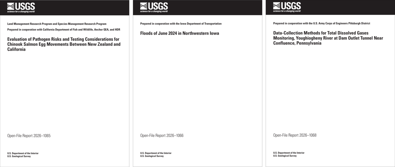 Front covers of three Open-File Report publications side by side. Each cover is a white background with black text.