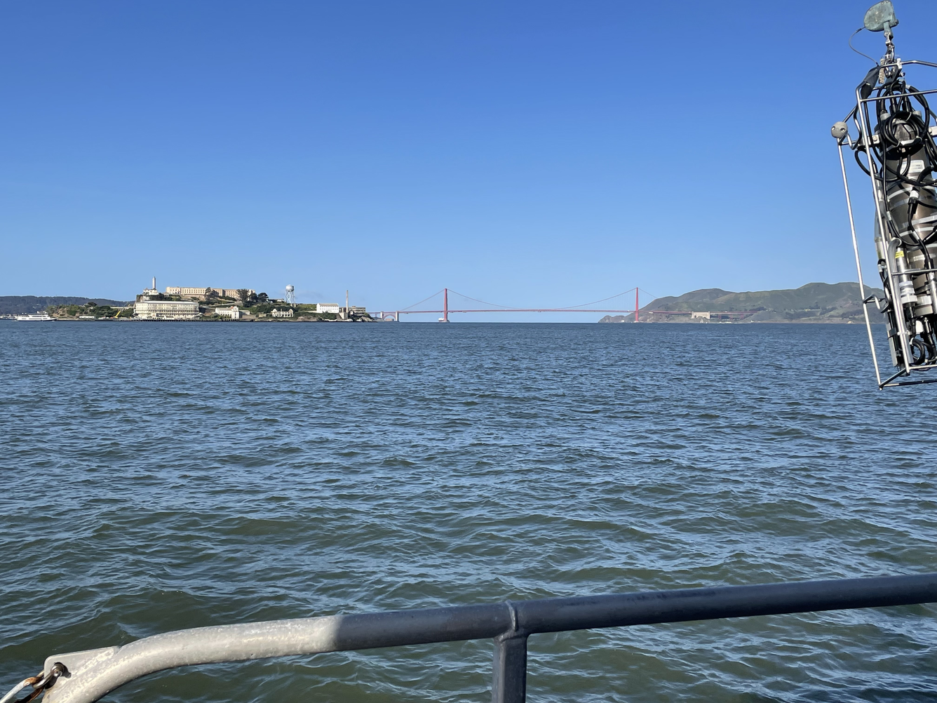 Boat in front of bridge