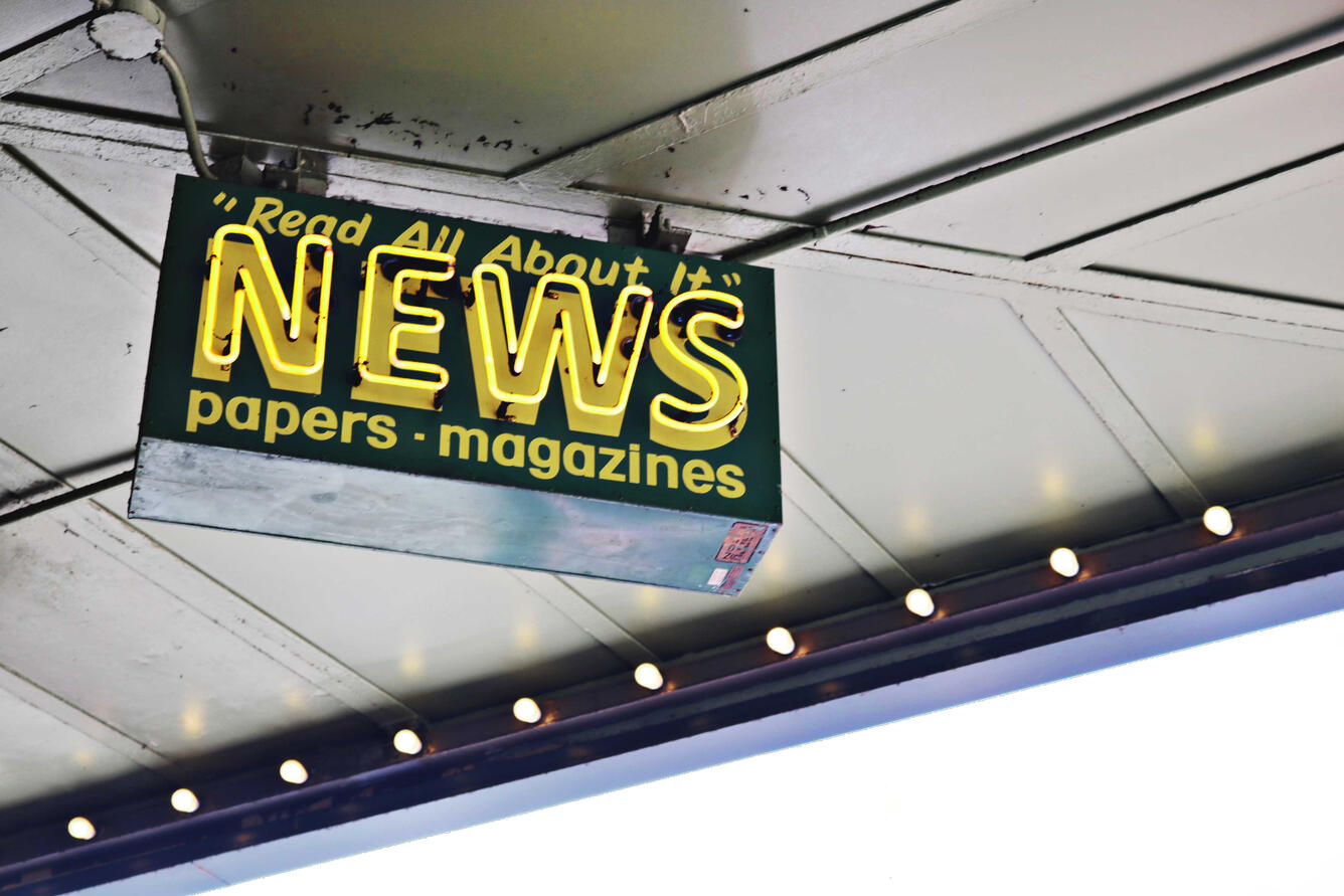 News sign on a ceiling