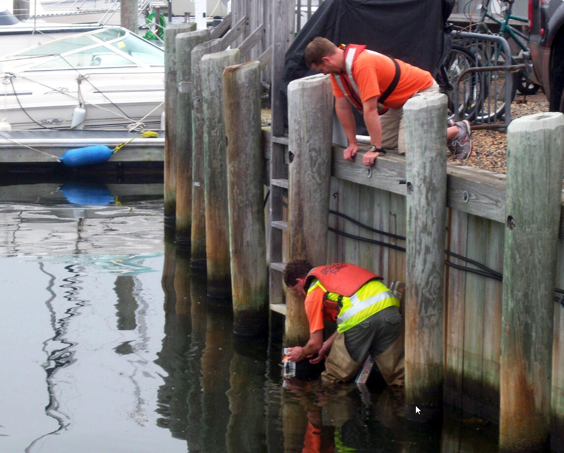 Water level sensor installation before Tropical Storm Irene