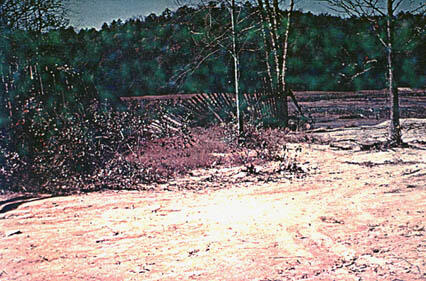 Secondary spillway (low spot in reservoir rim, looking toward the lake bed)