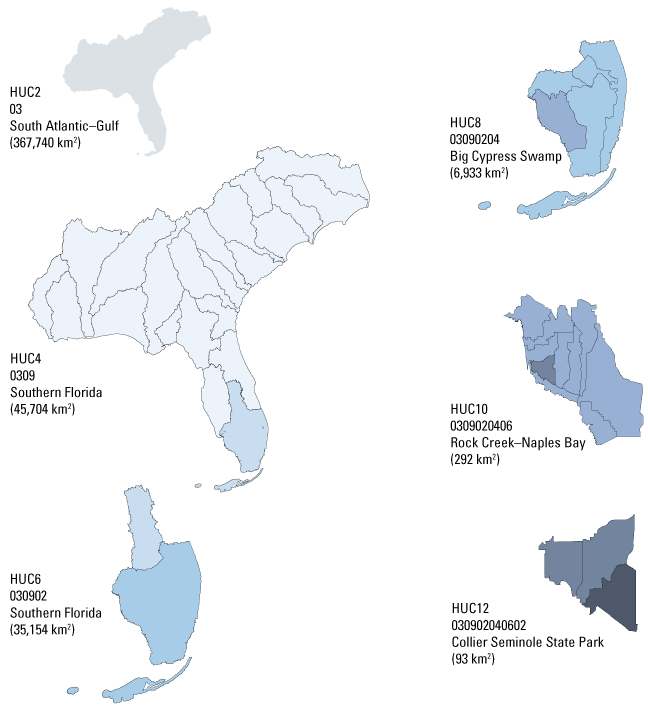 HUC diagram showing the hierarchical, nested way in which HUCs are named