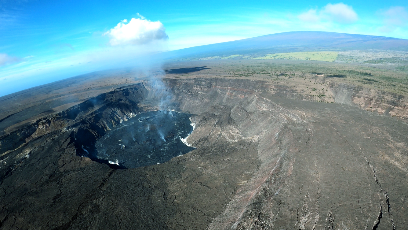 Color map of eruption at summit of volcano