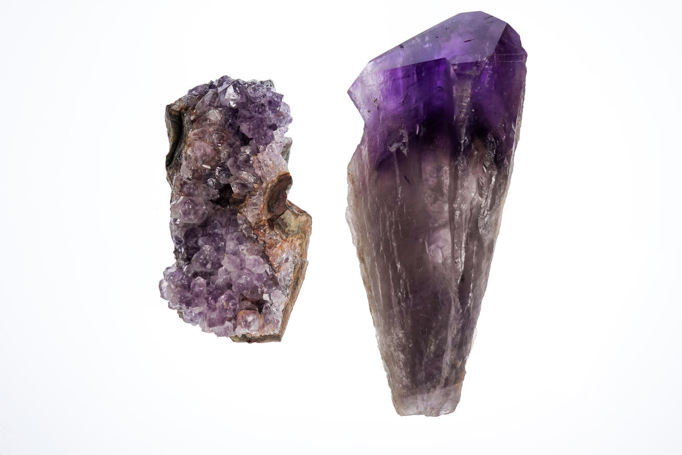 Group of quartz specimens from the USGS mineral collection.