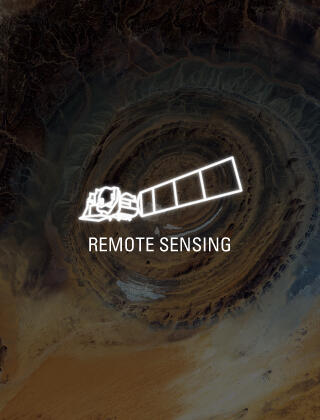 Remote Sensing with satellite icon with Landsat image in background