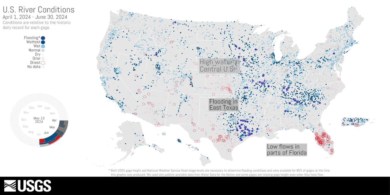 U.S. River Conditions, April to June 2024 Thumbnail image shows a map of the U.S.