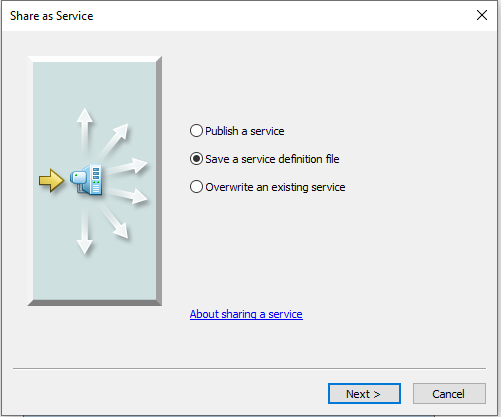 screenshot showing option to save a service definition file and share as a service